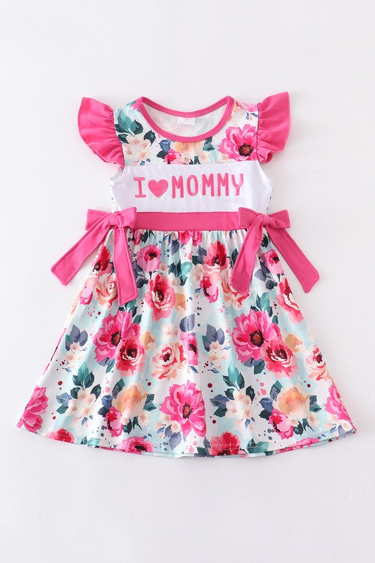 Pink I love Mommy floral ruffle dress - bertofonsi