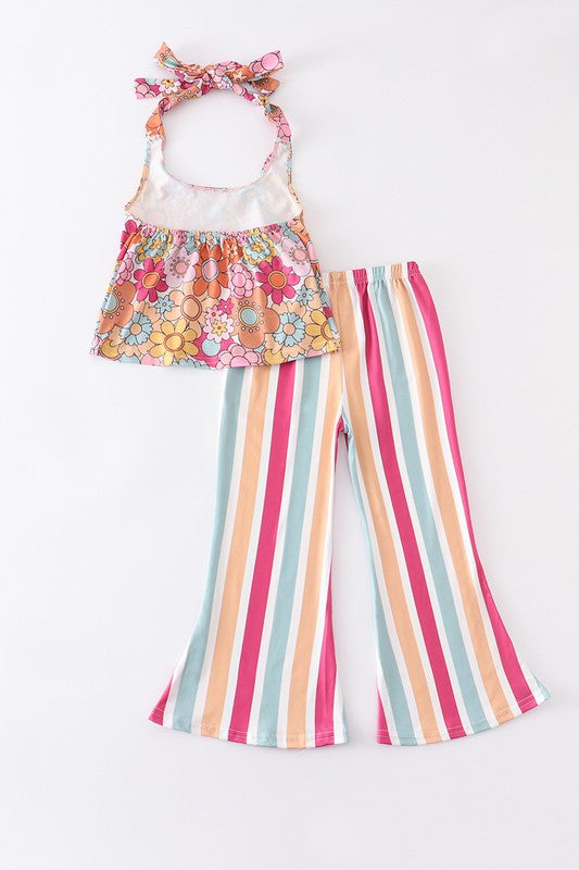 Floral print stripe girl bell pant set - bertofonsi