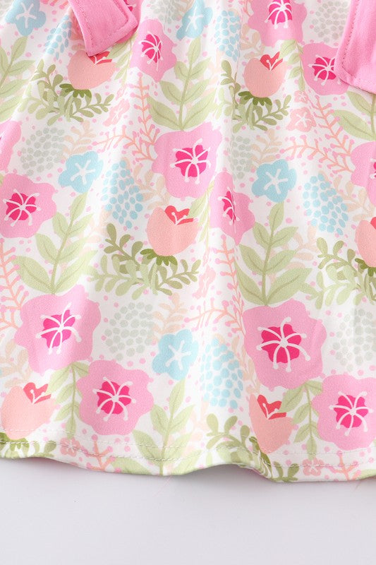 Pink floral print ruffle girl dress - bertofonsi