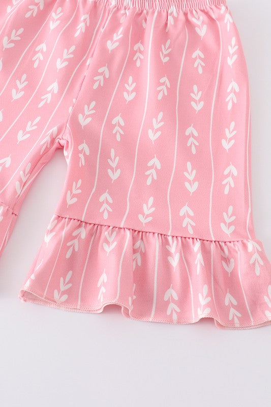 Pink floral print ruffle girl set - bertofonsi