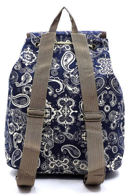 Paisley Printed Canvas Backpack - bertofonsi