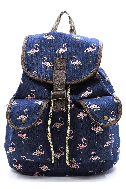 Flamingo Printed Canvas Backpack - bertofonsi