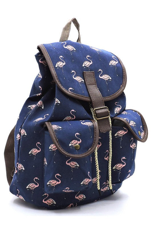 Flamingo Printed Canvas Backpack - bertofonsi