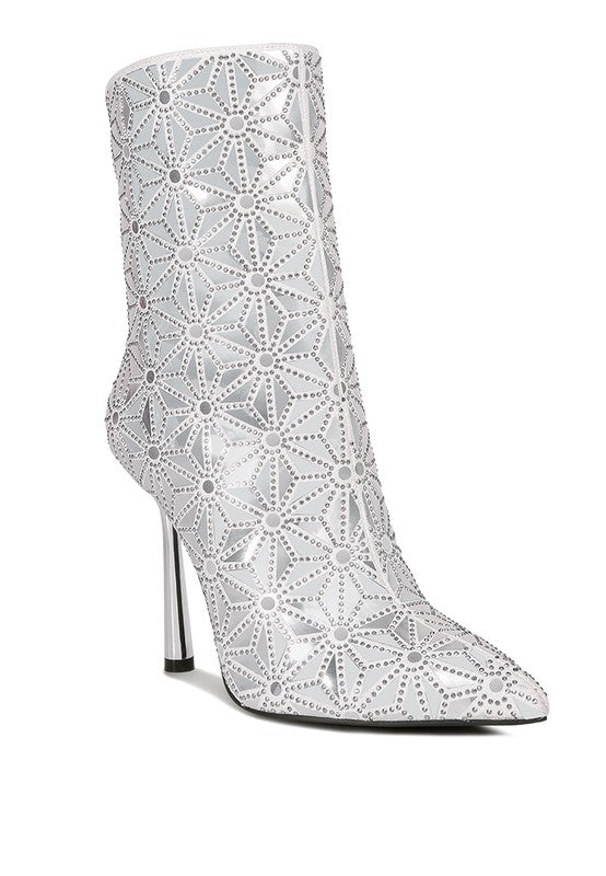 Precious Mirror Embellished High Ankle Boots - bertofonsi