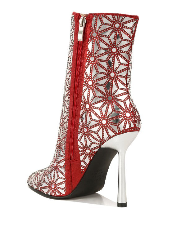 Precious Mirror Embellished High Ankle Boots - bertofonsi