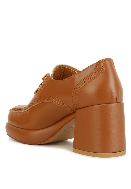 Zaila Leather Block Heel Oxfords - bertofonsi