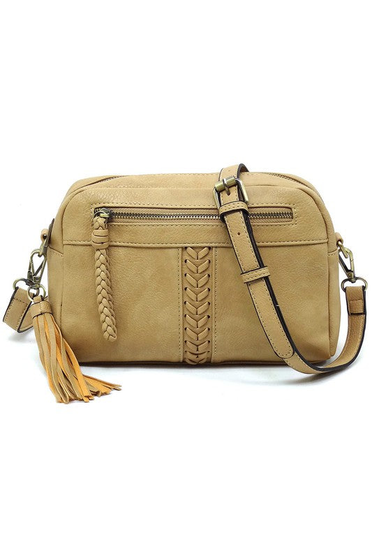 Fashion Whipstitch Tassel Crossbody Bag - bertofonsi