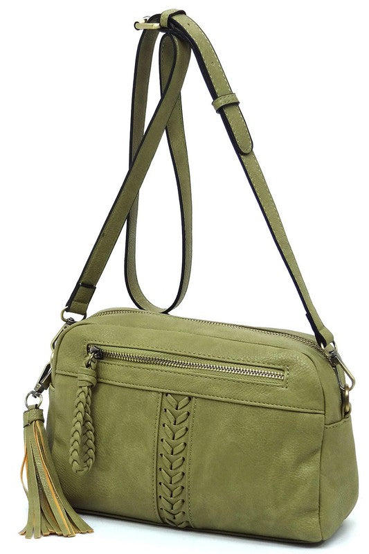 Fashion Whipstitch Tassel Crossbody Bag - bertofonsi