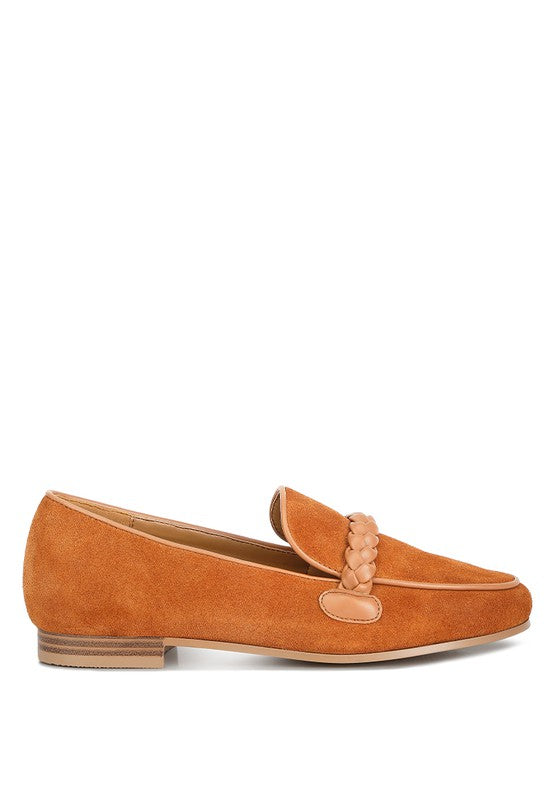 Echo Suede Leather Braided Detail Loafers - bertofonsi