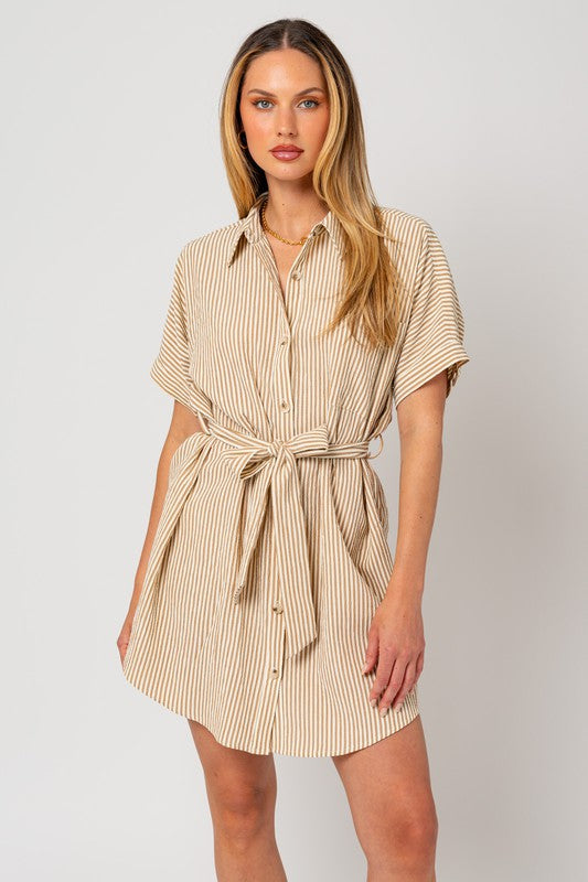Half Sleeve Button Down Shirt Dress - bertofonsi