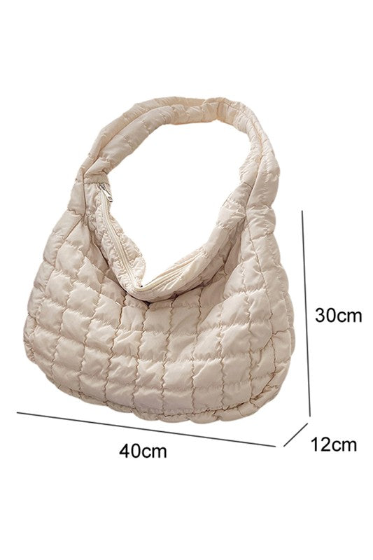 Beige Quilted Zipper Large Jennie  Shoulder Bag - bertofonsi