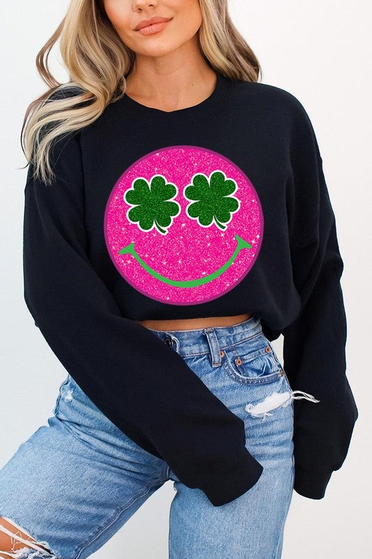 Smile Face Glitter Graphic Fleece Sweatshirts - bertofonsi