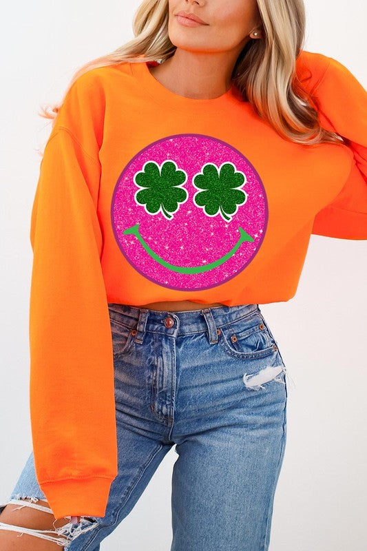 Smile Face Glitter Graphic Fleece Sweatshirts - bertofonsi