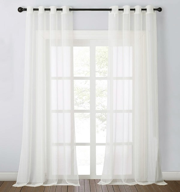Beige Sheer Window Grommet Curtain Set - bertofonsi