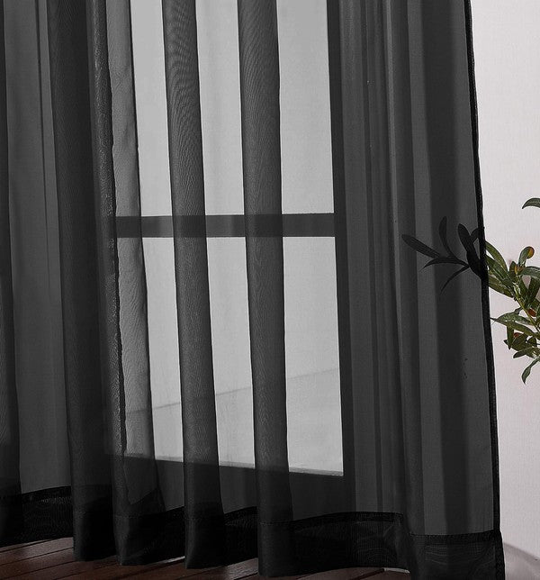 Black Sheer Window Grommet Curtain Set - bertofonsi