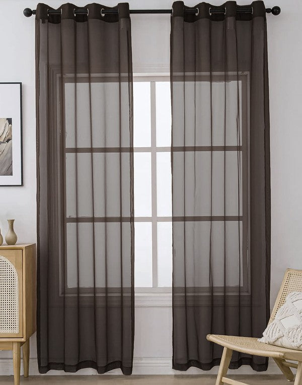 Brown Sheer Window Grommet Curtain Set - bertofonsi