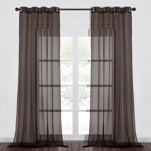 Brown Sheer Window Grommet Curtain Set - bertofonsi
