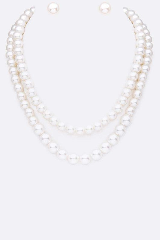 Classy Pearl Layered Necklace Set - bertofonsi