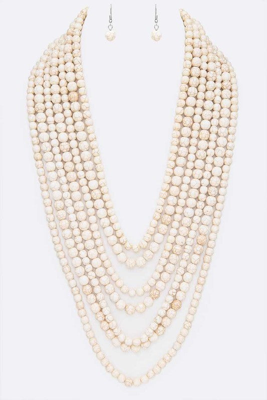 Statement Genuine Beads Layered Necklace Set - bertofonsi