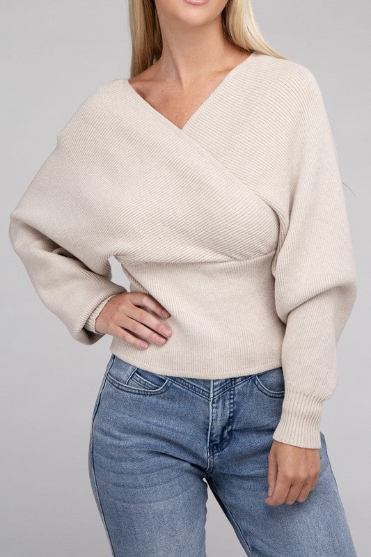 Viscose Cross Wrap Pullover Sweater - bertofonsi