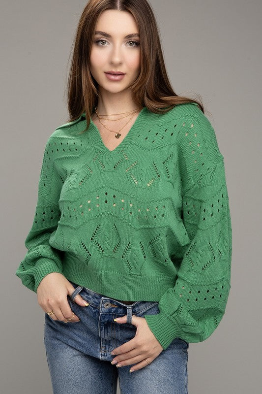 Hole-knit collared sweater - bertofonsi