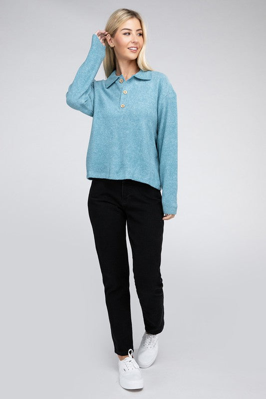 Brushed Melange Hacci Collared Sweater - bertofonsi