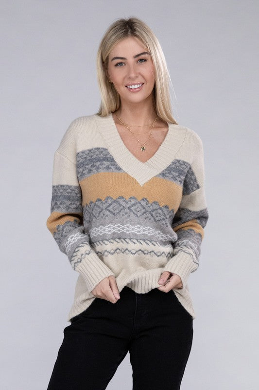 Multicolor Stripe V Neck Sweater - bertofonsi