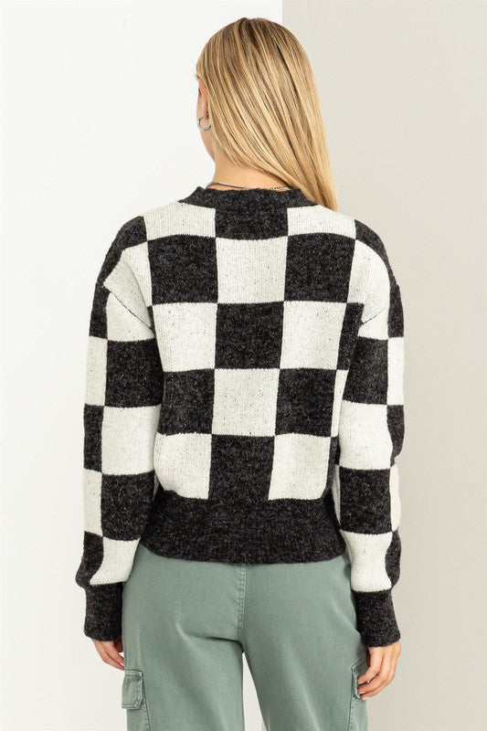 Weekend Chills Checkered Long Sleeve Sweater - bertofonsi