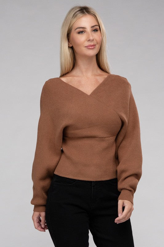 Viscose Cross Wrap Pullover Sweater - bertofonsi