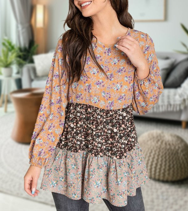 Woven Ditsy Floral Tiered Tunic - bertofonsi