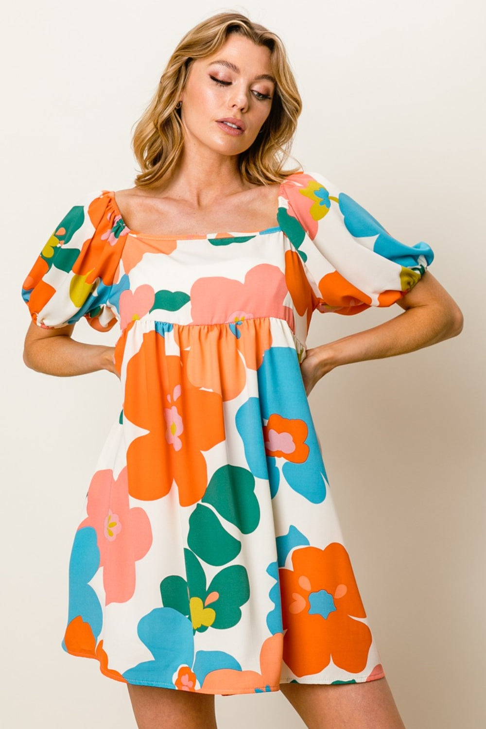 BiBi Floral Puff Sleeve Mini Dress - bertofonsi