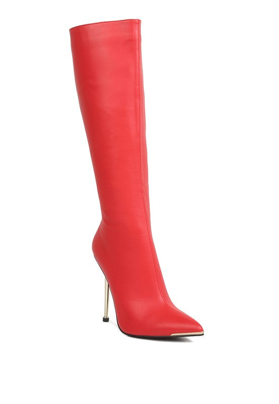 HALE Faux Leather Pointed Heel Calf Boots - bertofonsi