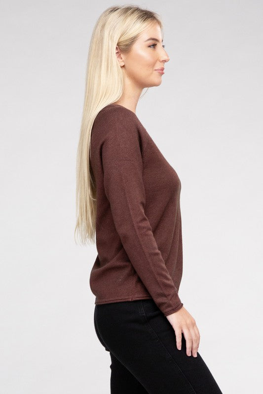 Viscose Round Neck Basic Sweater - bertofonsi