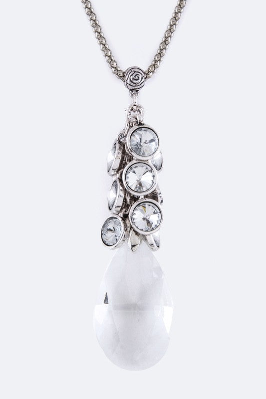 Fringe Crystals & Teardrop Pendant Necklace Set - bertofonsi