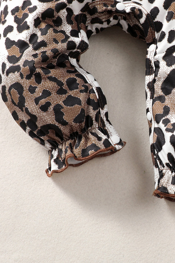 Leopard Bow Round Neck Long Sleeve Jumpsuit - bertofonsi