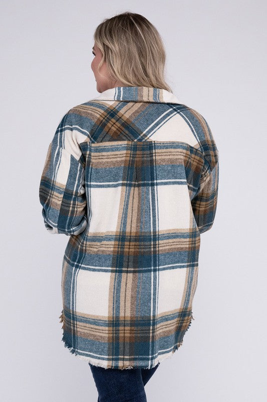 Plus Size Yarn Dyed Plaid Shirt Jacket - bertofonsi