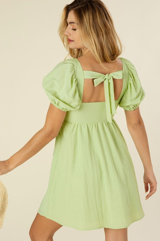 Tie back dress with puff sleeves - bertofonsi