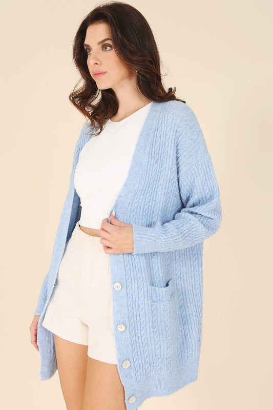 Wool blended cable knitted cardigan - bertofonsi