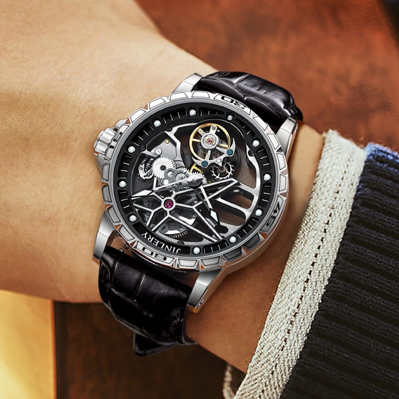 JINLERY Tourbillon Mechanical Watch for Men Luxury Wristwatch Sapphire Crystal Man Skeleton Waterproof Watches Relogio Masculion - bertofonsi