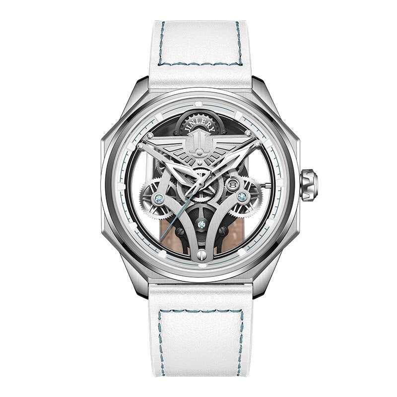 JINLERY Automatic Mechanical Watch for Men Luminous Luxury Wristwatch Sapphire Crystal Skeleton Mechan Watches Relogio Masculino - bertofonsi