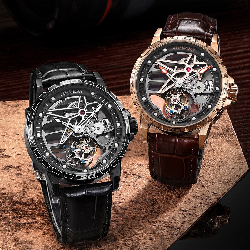 JINLERY Tourbillon Mechanical Watch for Men Luxury Wristwatch Sapphire Crystal Man Skeleton Waterproof Watches Relogio Masculion - bertofonsi