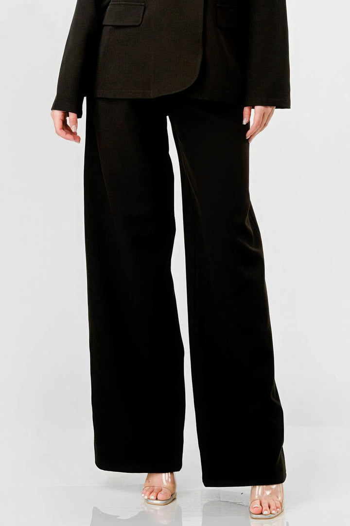 Luxe Stretch Woven Loose Fit Blazer And Wide Legs Pants Semi Formal Set - bertofonsi