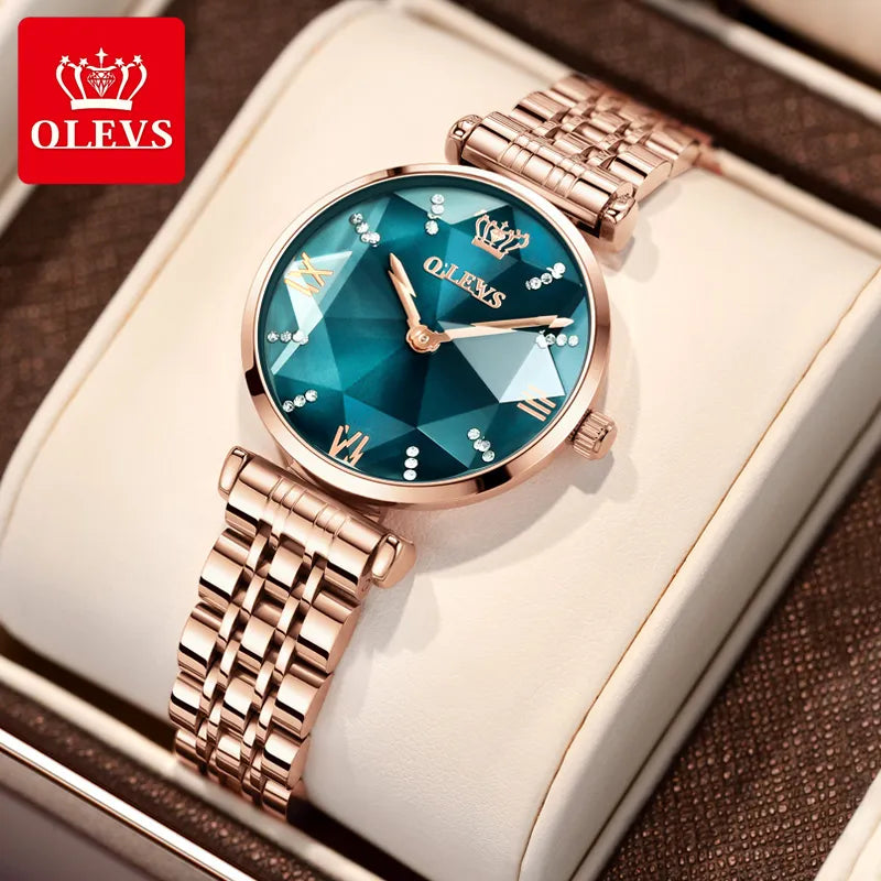 OLEVS New Women Luxury Jewel Quartz Watches Waterproof Stainless Steel Strap Watch For Women Fashion Date Clock Diamond Mirror - bertofonsi