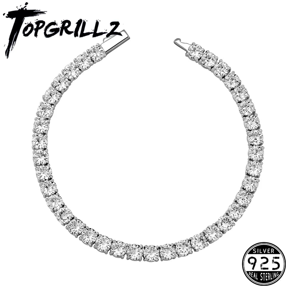 TOPGRILLZ New 3-6MM Tennis Chain with Spring Clasp Men's Hip hop Jewelry 925 Sterling Silver Bling Iced Out CZ Bracelet For Gift - bertofonsi