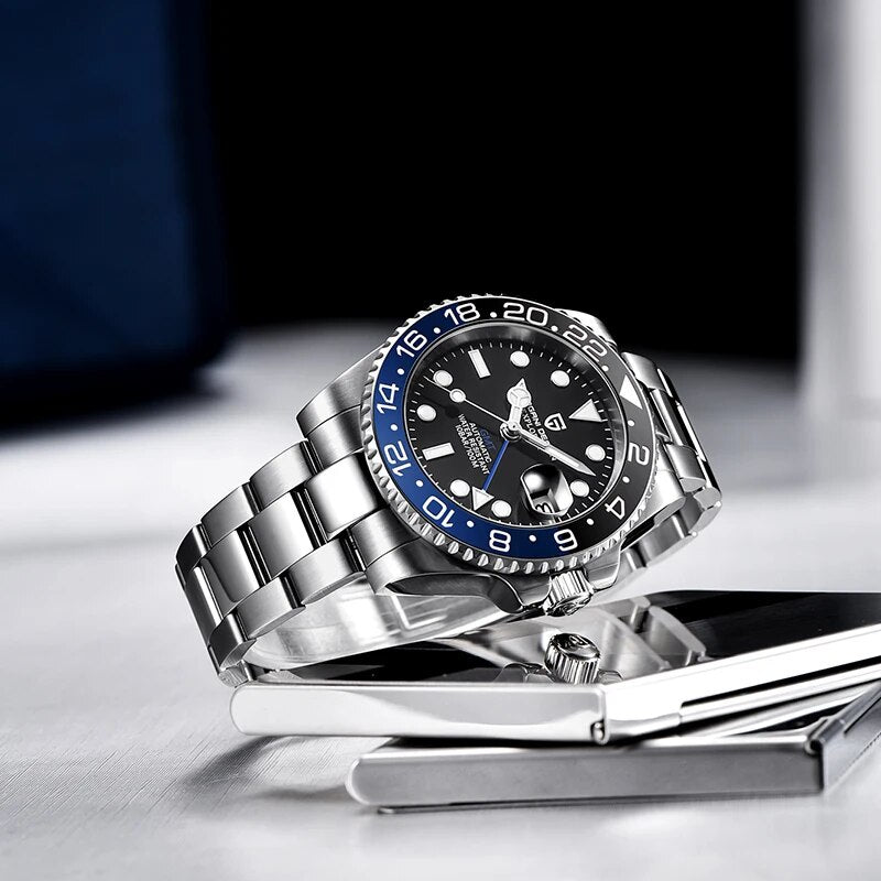 PAGANI DESIGN 40MM GMT Automatic Mechanical Watch Men Luxury Sapphire Glass Ceramic Bezel All steel Waterproof 100M Men Watches - bertofonsi