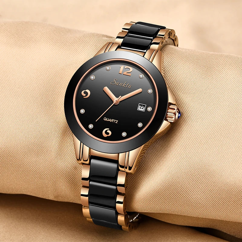SUNKTA Women Watches Luxury Brand Watch Bracelet Waterproof Diamond Ladies Wrist Watches For Women Quartz Clock Relogio Feminino - bertofonsi