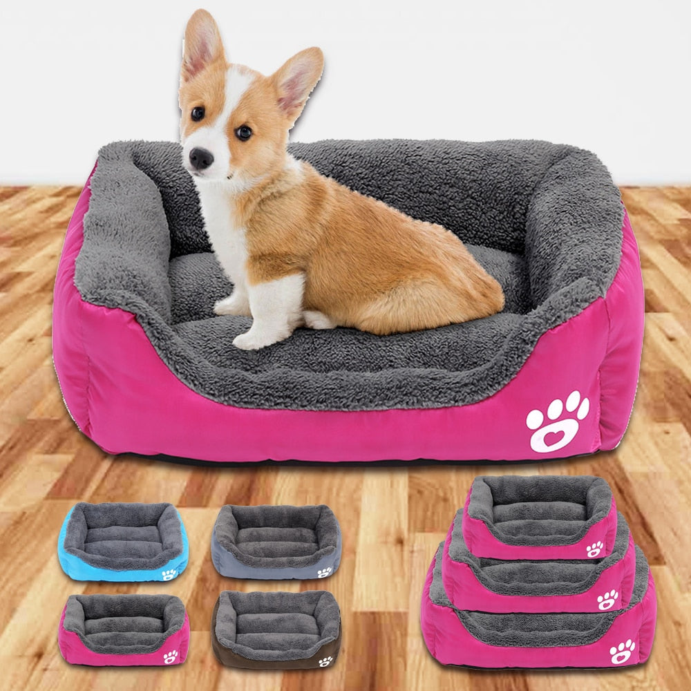 Dog Bed House Warm Paw Print Puppy Mat Waterproof Pet Sofa Soft Fleece Small Dog Beds for Small Medium Dogs Bull Terrier - bertofonsi