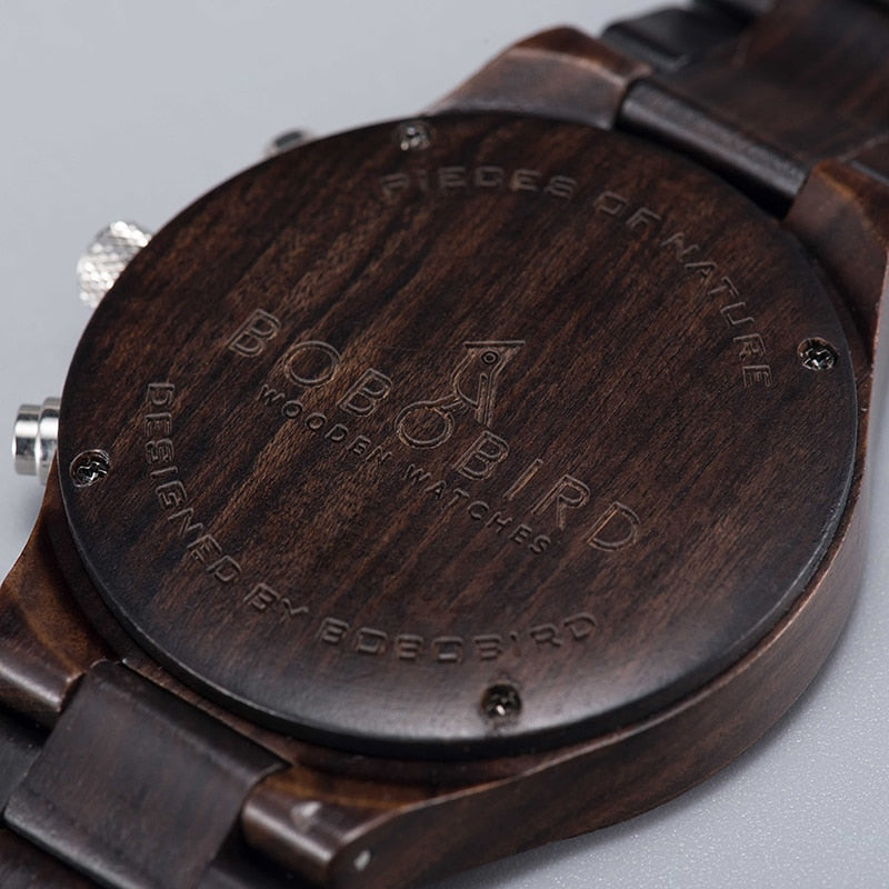 BOBO BIRD Wood Men‘s Watches Stopwatch Male Ebony Chronograph Calendar Wristwatch Man Custom private label in Gift Box Dropship - bertofonsi