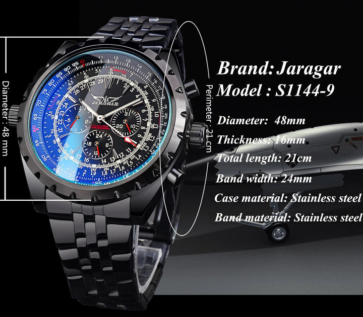 Jaragar 3 Dial Men's Automatic Watch Stainless Steel Mechanical Men's watches Date Week Display Luminous Wristwatch Blue Glass - bertofonsi