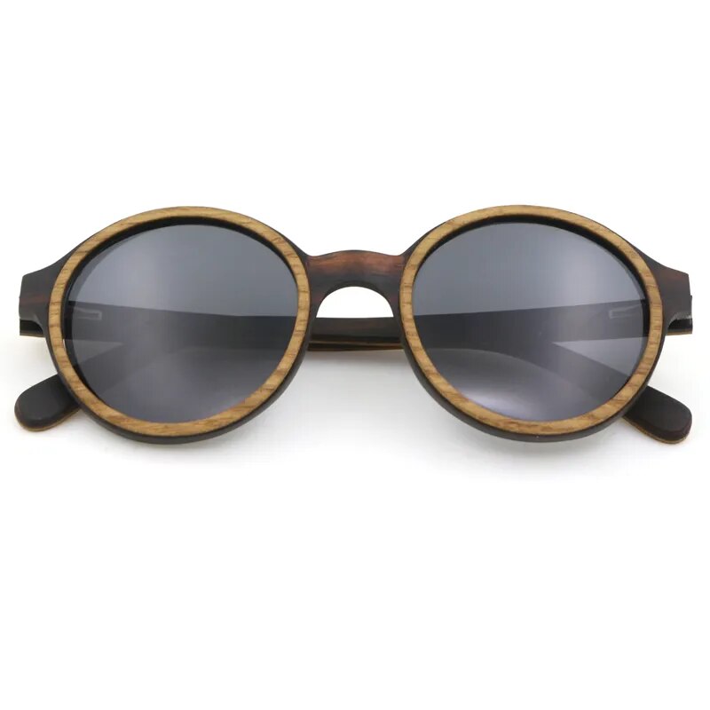 Vintage Round Wood Sunglasses for Men Walnut Ebony Frame Handmade Polarized Lens Women's sun glasses - bertofonsi